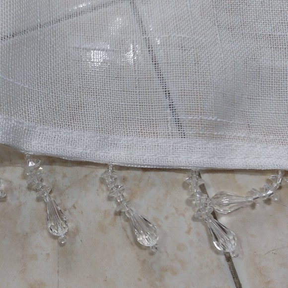 Simple White Sheer Valance With Beautiful Dangling Clear Beads One Piece - Picture 4 of 6